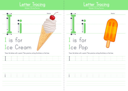 Letter I Tracing Food Alphabet Worksheetのイラスト素材
