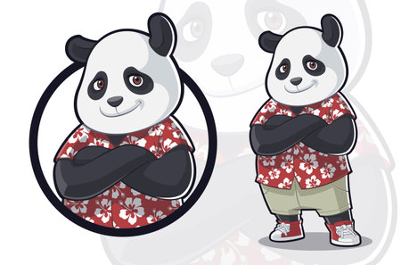 Cute Panda Wearing Hawaiian Shirtのイラスト素材