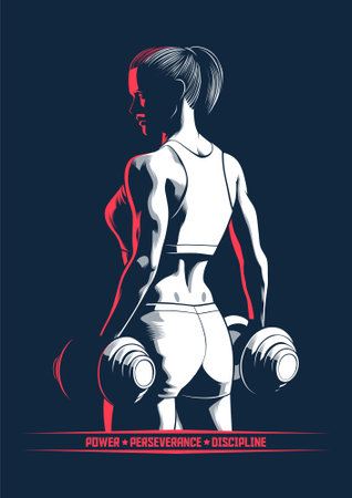 Female Bodybuilder Carrying Dumbbells for Poster and Illustrationのイラスト素材