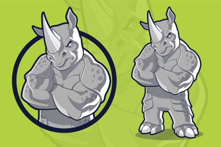 Heavy and Muscular Rhino Mascot Designのイラスト素材