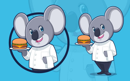 Koala Chef Serving Burgerのイラスト素材