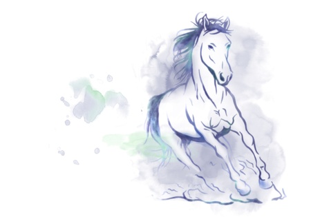 watercolored running horseの写真素材
