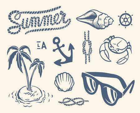 Vintage summer collection of nautical icons, symbols and illustrationsのイラスト素材