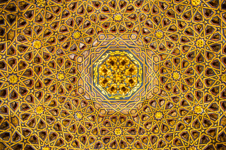 with gold plated ceiling in fine wood finishの写真素材