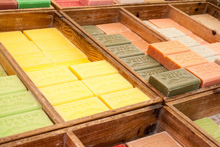 colorful and fragrant herbal soap marketの写真素材