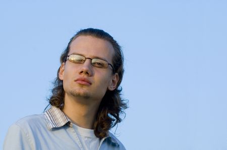 Portrait of a serious man in eyeglassesの写真素材