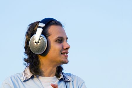 Portrait of a man with earphonesの写真素材