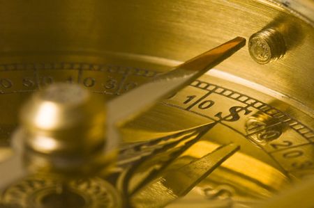 Old style gold compass closeup (Points to $)の写真素材