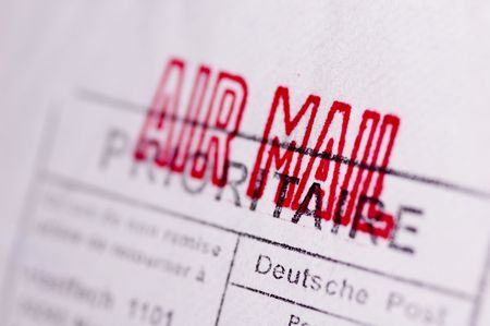 Several envelopes with stamps close upの写真素材