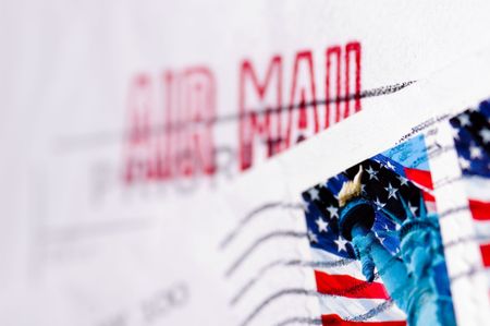 Several envelopes with stamps close upの写真素材