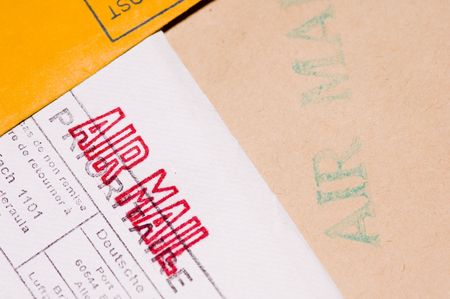 Several envelopes with stamps close upの写真素材
