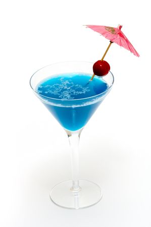 Cocktails with blue curacao isolated on white backgroundの写真素材
