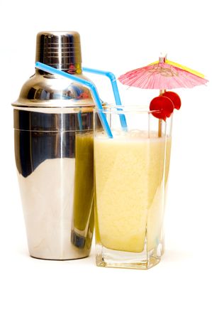 Pina colada cocktail with umbrella isolatedの写真素材