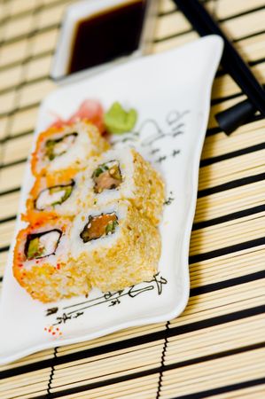 Sushi (rolls) on a plateの写真素材
