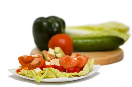 Greek Salad and ingredientsの写真素材
