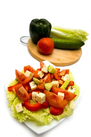 Greek Salad and ingredientsの写真素材
