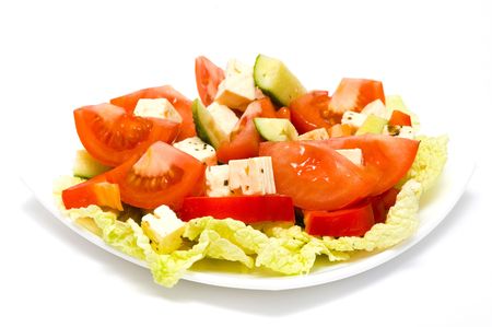 Greek Salad isolated on white backgroundの写真素材