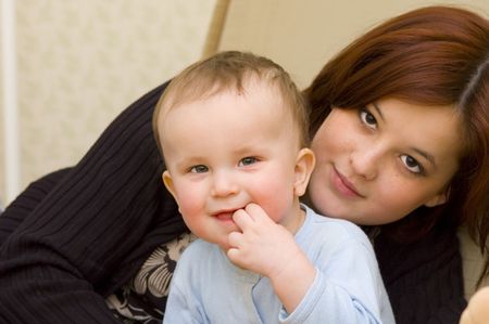 Mother and her 1 year old sonの写真素材
