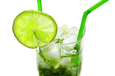 Mojito cocktail isolated on white backgroundの写真素材