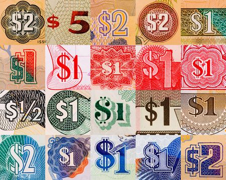 Dollar symbols from all over the world (currency crops), collage, 20 mpixelsの写真素材