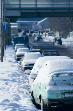 Car covered with snowの写真素材