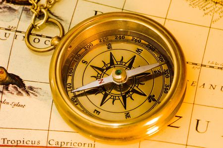 Old style brass compass & otherの写真素材
