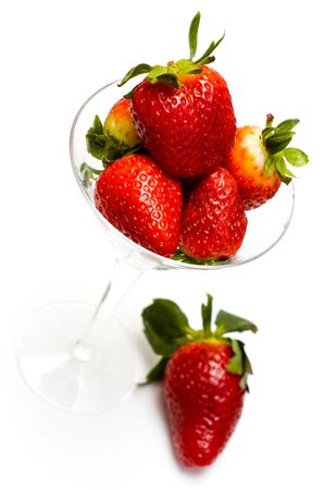 Strawberry in glass isolated on white backgroundの写真素材