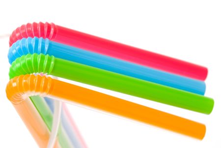Colored straws isolated on white backgroundの写真素材