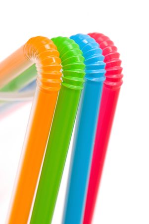 Colored straws isolated on white backgroundの写真素材