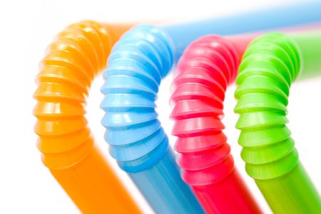 Colored straws isolated on white backgroundの写真素材