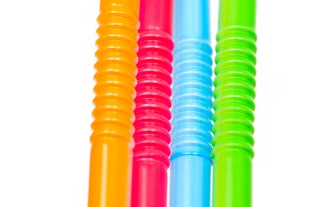Colored straws isolated on white backgroundの写真素材
