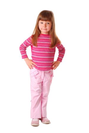 Little casual girl isolated on white background                        の写真素材