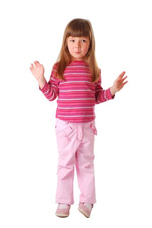 Little casual girl isolated on white background                        の写真素材