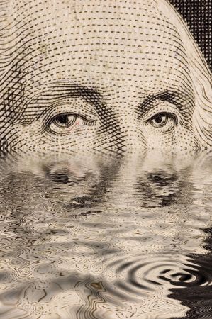 Washington extreme close up with reflection on waterの写真素材