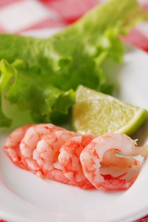 Shrimp with garnish, shallow depth of fieldの写真素材