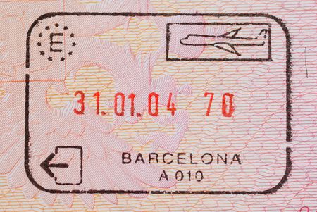 Entry stamps in passport page                                    の写真素材