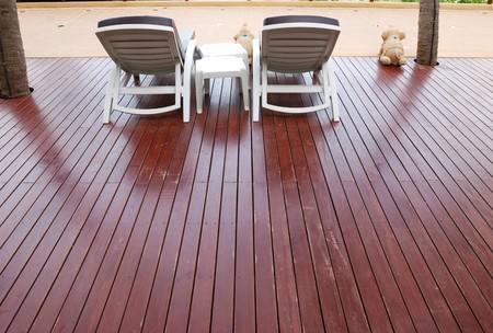 Patio with chaise lounges near luxury hotelの写真素材