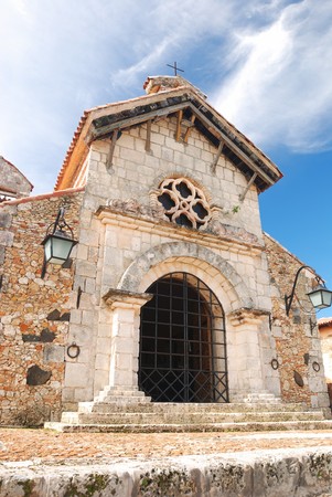 Old church in colonial townの写真素材