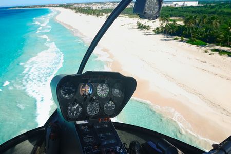 Beautiful caribbean beach in Dominican Republic aerial view from helicopterの写真素材