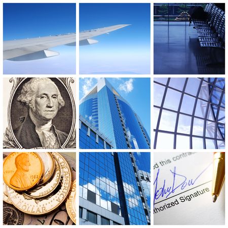 Collage background with business and travel conceptの写真素材