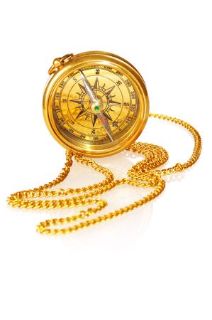 Old compass isolated on white backgroundの写真素材