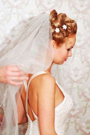 Bride getting ready before the ceremonyの写真素材