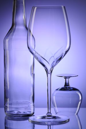 Glass still life over blue backgroundの写真素材