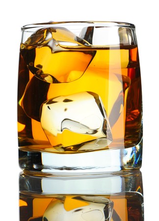 Scotch on the rocks isolated on whiteの写真素材