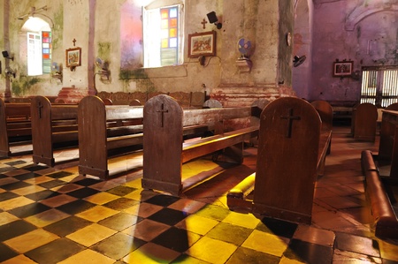 Inside of a very old catholic churchの写真素材