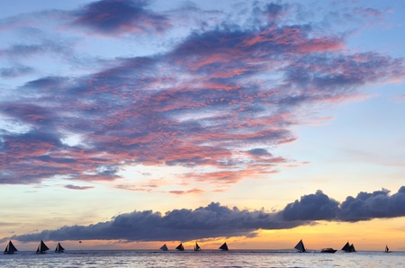 Beautiful sunset at Boracay, Philippinesの写真素材