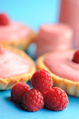 Cakes with raspberry yogurt dessertの写真素材