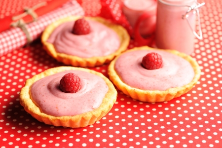 Cakes with raspberry yogurt dessertの写真素材