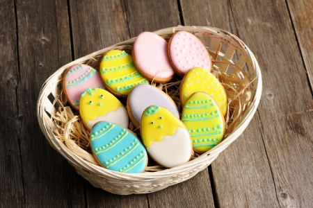 Easter homemade gingerbread cookie over wooden table
