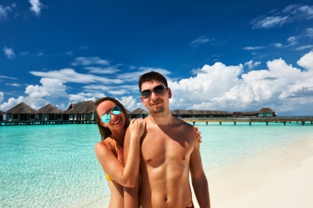Couple on a tropical beach at Maldivesのeditorial素材